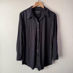 Soft Surroundings Women's Button Front Long Sleeve Blouse Black Size Small